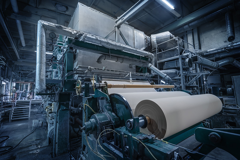 Mood picture for paper industry showing paper rolls in a factory
