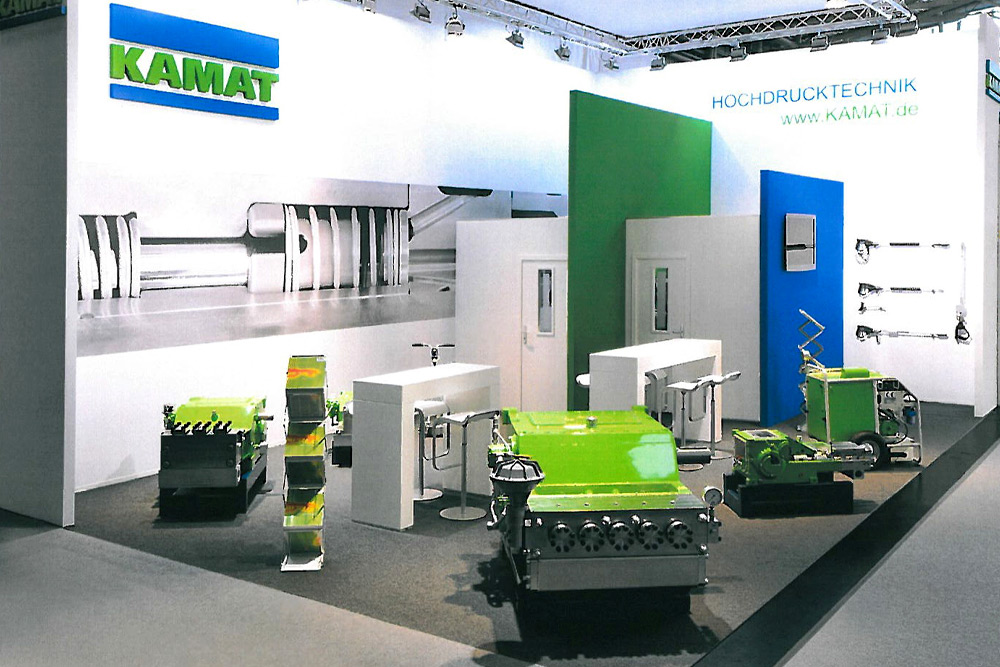 KAMAT trade fair booth prepared for the trade fair BAUMA in Munich in 2022.