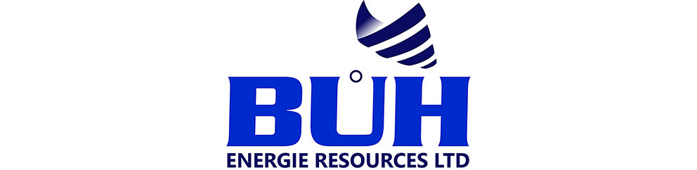 KAMAT Partner BUH Energie Resources LTD Logo: Wortmarke BUH in blauer Schriftzug auf weiß und über dem Schriftzug eine Bildmarke, sieht aus wie eine Welle
