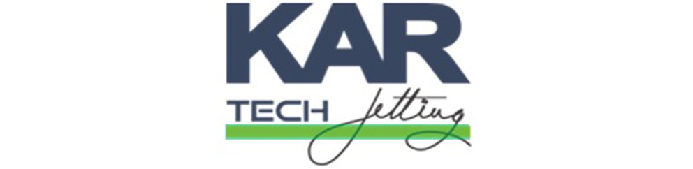 Green and blue logo of KAR Tech Jetting. KAR Tech Jetting is a partner of KAMAT in Mexico