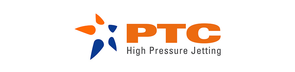 Logo of PTC High pressure jetting in orange and blue. PTC is the official distributor of KAMAT in Italy